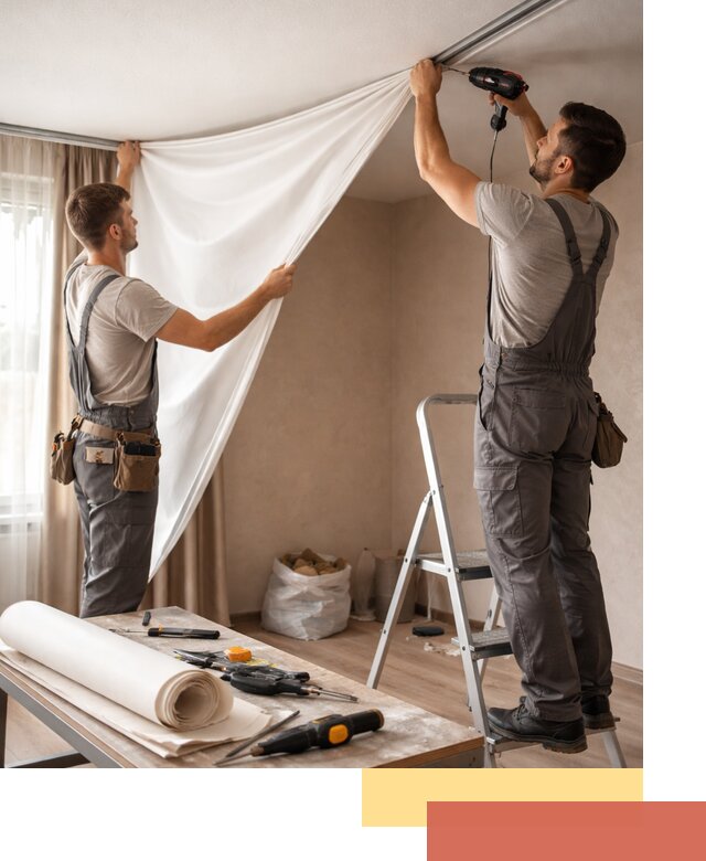 Замена полотна натяжного потолка в Евпатории быстро и качественно