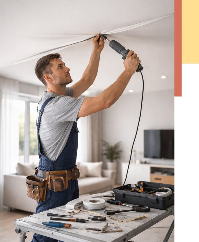 Ремонт натяжных потолков в Евпатории от 10006 руб. под ключ — ОТДЕЛОЧНИК-Евп