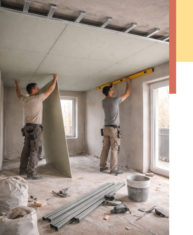 Одноуровневый потолок из гипсокартона в Евпатории от 790 руб. — монтаж под ключ | ОТДЕЛОЧНИК-Евп