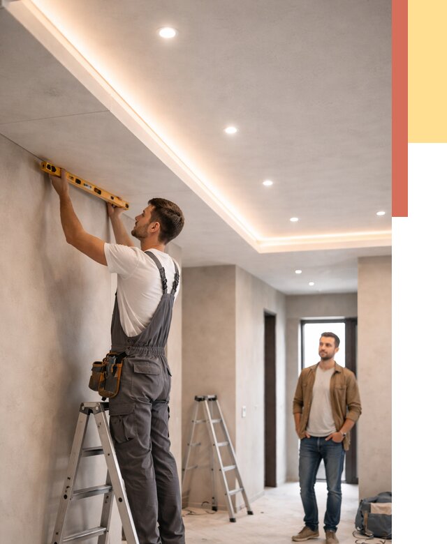 Потолок из гипсокартона с подсветкой в Евпатории от 790 руб./м2 под ключ | ОТДЕЛОЧНИК-Евп