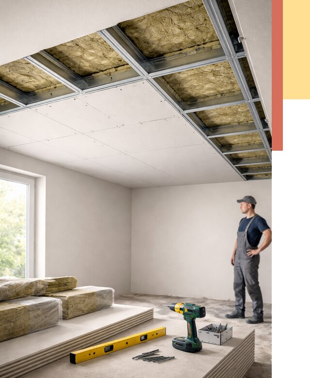 Звукоизоляция потолка ГКЛ в Евпатории от 1001 руб. — монтаж под ключ | ОТДЕЛОЧНИК-Евп