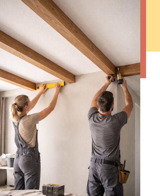 Монтаж декоративных балок на потолок в Евпатории от 4424 руб. — ОТДЕЛОЧНИК-Евп